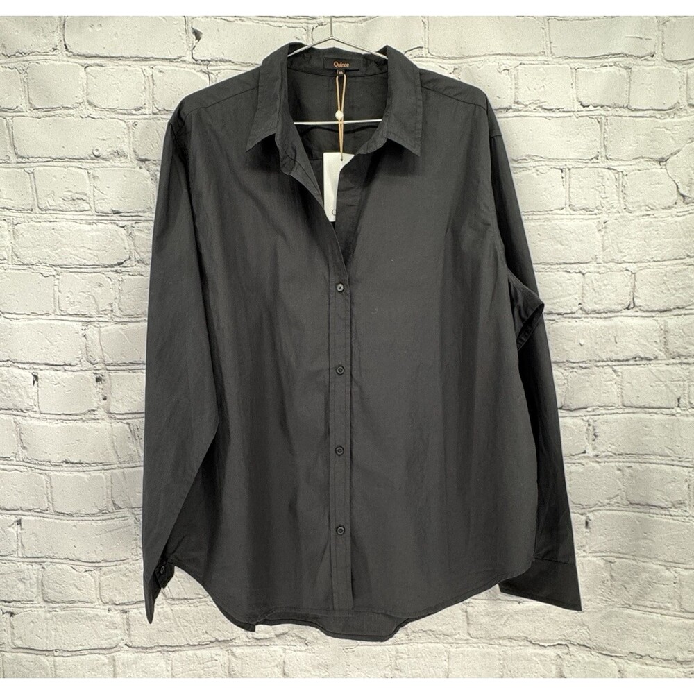 NWT Quince Poplin Long Sleeve Shirt Women's XL Black 100% Organic Cotton LS